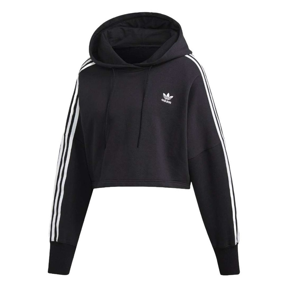 Adidas Cropped Black Hoodie 3 Stripe Trefoil Logo | XS | Athleisure Sweatshirt - Picture 7 of 7